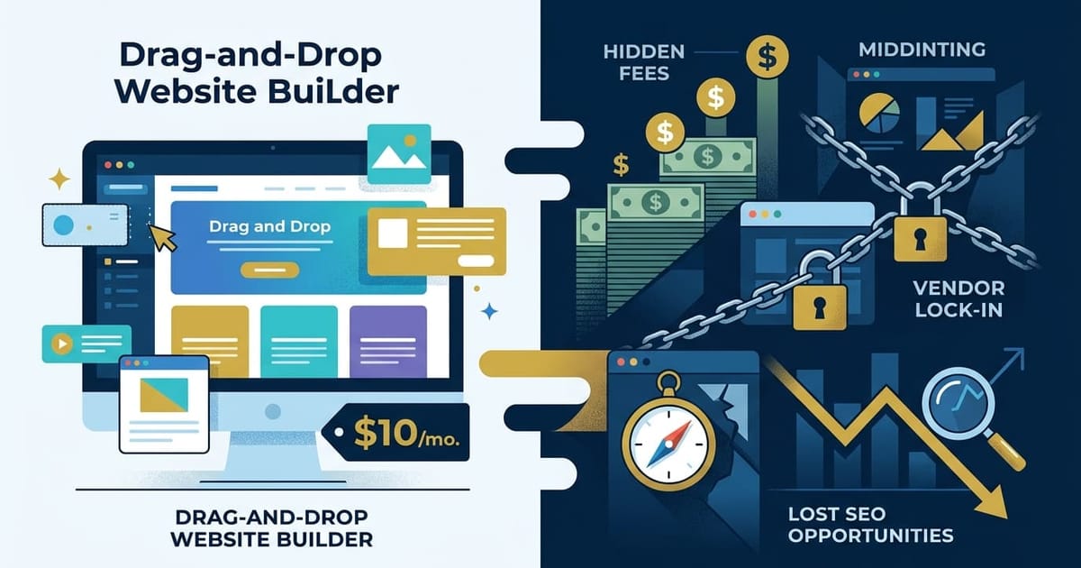 Hidden costs of no-code and template website builders illustration