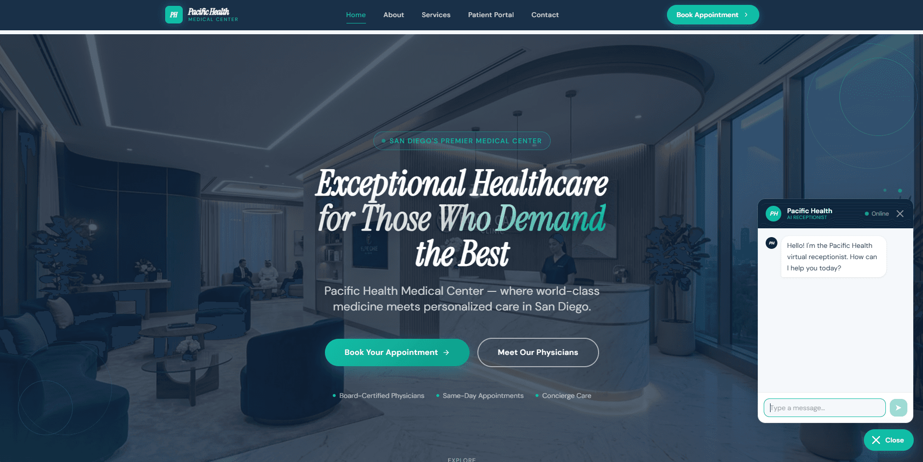 Pacific Health patient-facing scheduling and records access platform built to clinical privacy standards